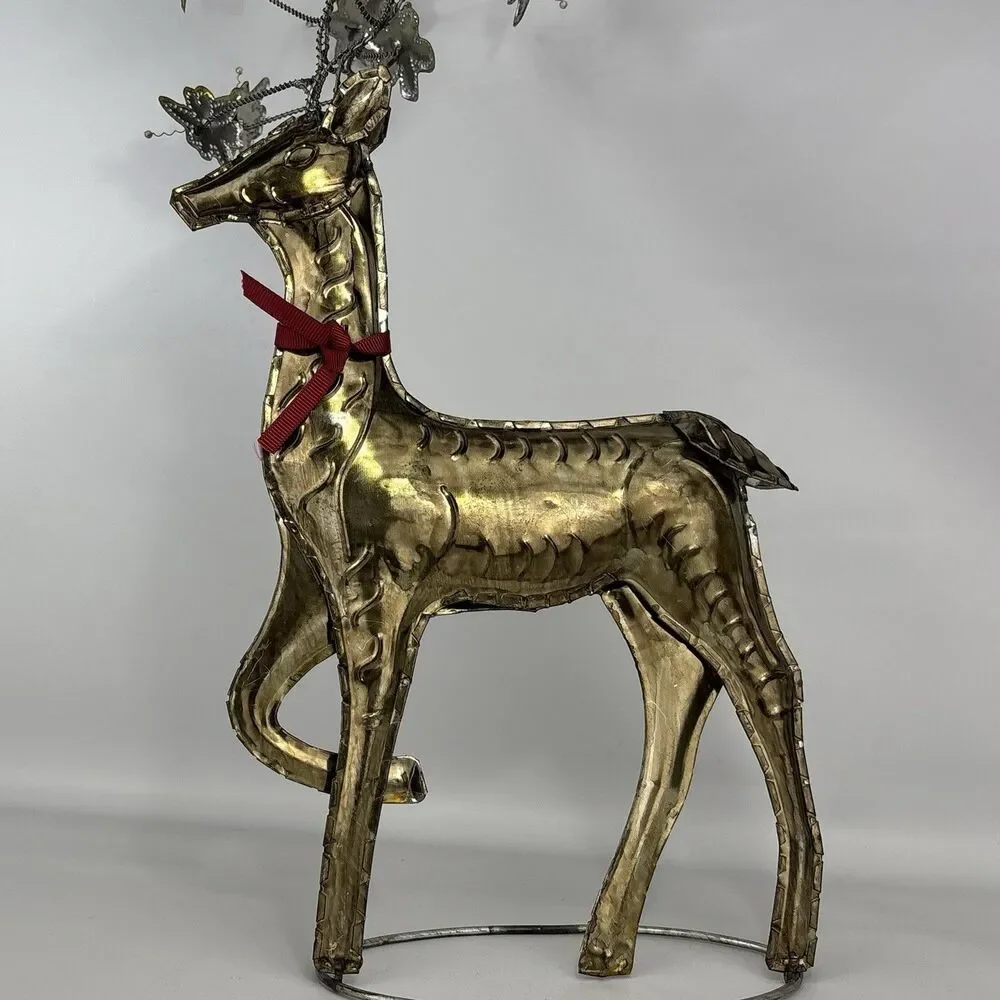 2x Pottery Barn Pressed Metal Reindeer Christmas Flower Antlers UNIQUE Decor HTF